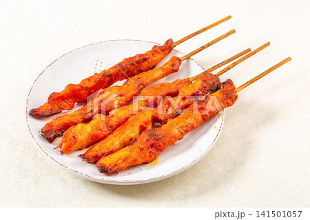 grilled Chicken Skewers with Barbecue Satay Glaze grilled Chicken Skewers with Barbecue Satay Glaze 141501057