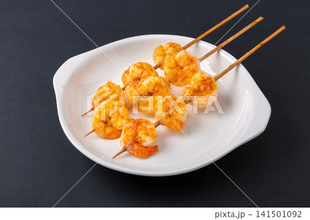 grilled Shrimp Skewers Seasoned with Barbecue Spices and Herbs grilled Shrimp Skewers Seasoned with Barbecue Spices and Herbs 141501092