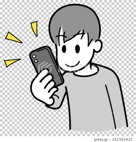 スマホを触る男性(色塗りあり) スマホを触る男性(色塗りあり) 141501427
