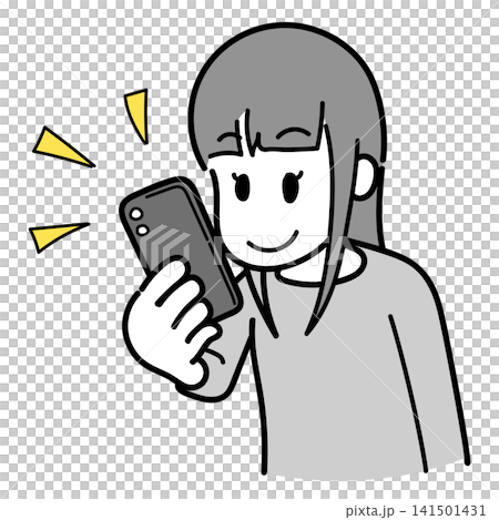 スマホを触る女性（色塗りあり） 141501431