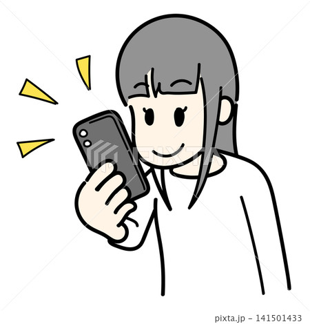 スマホを触る女性（色塗りあり） 141501433