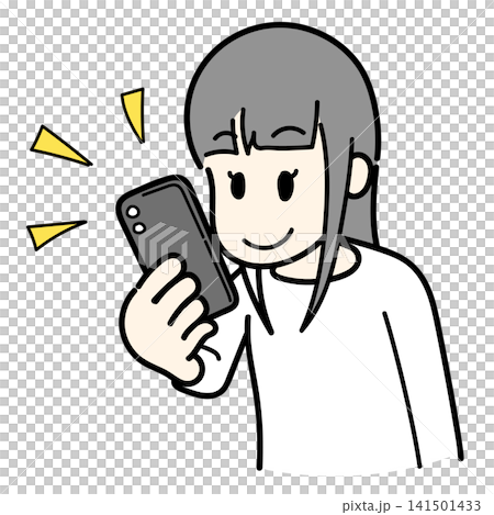 スマホを触る女性（色塗りあり） 141501433