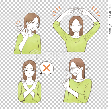 OK・NGを表す女性の若い女性のセット 水彩風の手描きイラスト素材 OK・NGを表す女性の若い女性のセット 水彩風の手描きイラスト素材 141501902