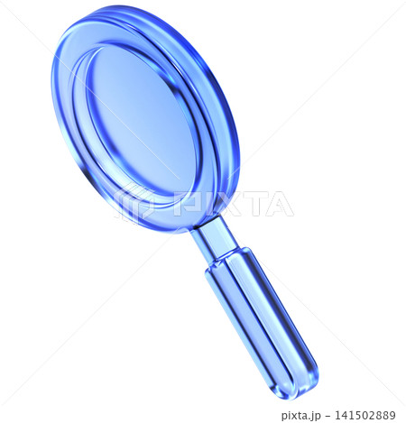 Glassmorphism magnifying glass icon in isometric view featuring transparent blue glossy finish. Translucent search discovery design element suited for research analysis or system find interface Glassmorphism magnifying glass icon in isometric view featuring transparent blue glossy finish. Translucent search discovery design element suited for research analysis or system find interface 141502889