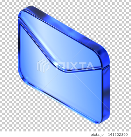 Glassmorphism envelope icon in isometric view featuring transparent blue glossy finish. Translucent mail email design element suited for digital message notification or inbox contact interface Glassmorphism envelope icon in isometric view featuring transparent blue glossy finish. Translucent mail email design element suited for digital message notification or inbox contact interface 141502890