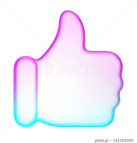 Pastel holographic thumbs up icon with smooth pink and cyan neon soft gradient. Translucent fluid glossy design element suited for social media like, feedback approval, or rating interface button Pastel holographic thumbs up icon with smooth pink and cyan neon soft gradient. Translucent fluid glossy design element suited for social media like, feedback approval, or rating interface button 141502895