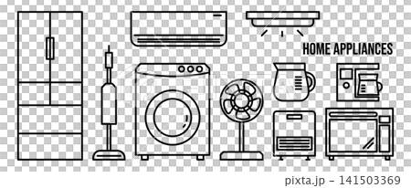 A set of line art vector illustration icons for various home appliances. A set of line art vector illustration icons for various home appliances. 141503369