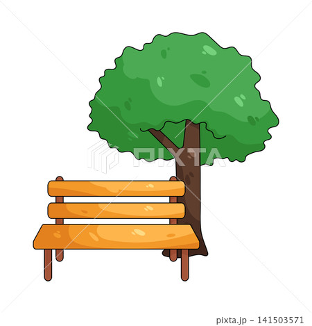 Illustration of park bench under tree Illustration of park bench under tree 141503571