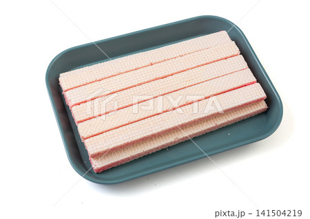 pwafer biscuits, strawberry cheese, layered wafers, pink cream, fruit flavor, crispy texture, rectangular strips, crunchy cookies, sweet pastry, confectionery, afternoon tea, tea snack, dessert pwafer biscuits, strawberry cheese, layered wafers, pink cream, fruit flavor, crispy texture, rectangular strips, crunchy cookies, sweet pastry, confectionery, afternoon tea, tea snack, dessert 141504219