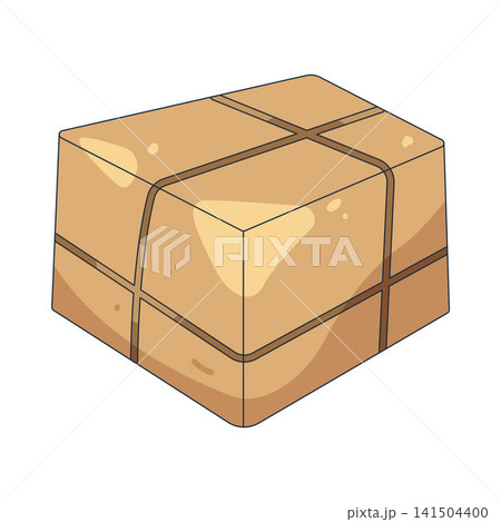 Illustration of brown cardboard box with string ties Illustration of brown cardboard box with string ties 141504400