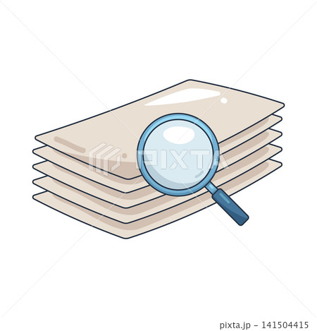 Illustration of stacked document with magnifying glass Illustration of stacked document with magnifying glass 141504415