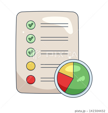 Illustration of document with pie chart and checklist 141504432