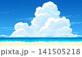 ドット絵　入道雲のある真夏の海辺の風景　浜辺　海水浴　ピクセル　背景イラスト 141505218