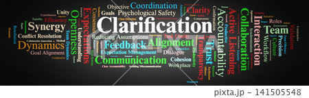 Clarification Word Cloud. An Essential Overview of Collaborative Alignment, Psychological Safety, Active Listening, and Open Communication Frameworks Driving Workspace Efficiency. Clarification Word Cloud. An Essential Overview of Collaborative Alignment, Psychological Safety, Active Listening, and Open Communication Frameworks Driving Workspace Efficiency. 141505548