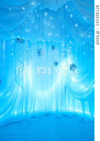 Magical Blue Winter Wonderland Photo Zone with Drapes and Lights Magical Blue Winter Wonderland Photo Zone with Drapes and Lights 141506126