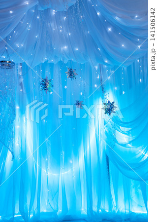 Magical Winter Wonderland Blue Backdrop with Lights and Snowflakes 141506142