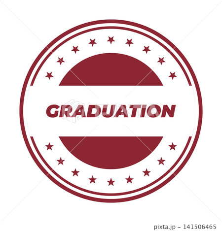 A distinctive circular red stamp prominently displaying the word GRADUATION framed by an elegant star border A distinctive circular red stamp prominently displaying the word GRADUATION framed by an elegant star border 141506465