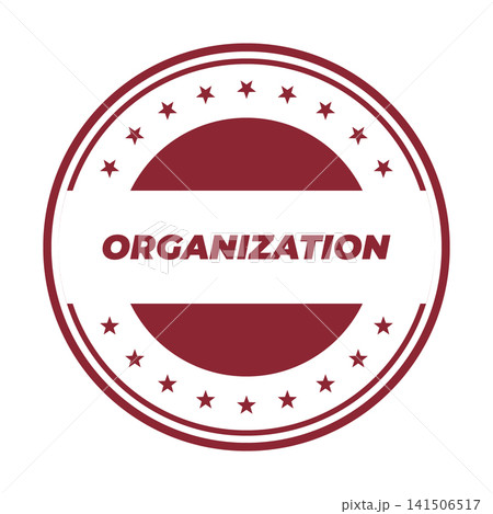 A striking circular red and white emblem featuring the word ORGANIZATION in bold text, framed by small stars 141506517