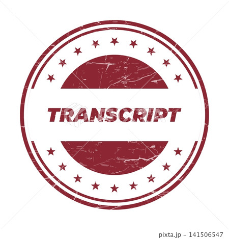 A vintage style round red grunge stamp featuring the word TRANSCRIPT for official documents or records A vintage style round red grunge stamp featuring the word TRANSCRIPT for official documents or records 141506547