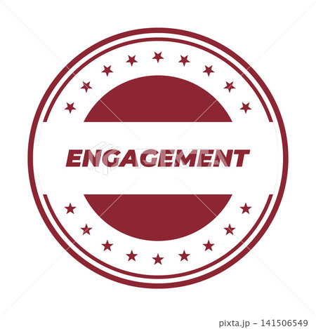 A visually appealing round red rubber stamp design with stars emphasizing strong engagement. Perfect for digital marketing 141506549