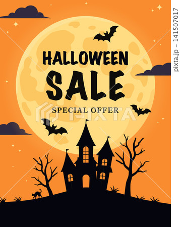 ハロウィンセール満月と幽霊屋敷の背景イラスト特別オファー ベクター素材 縦 ハロウィンセール満月と幽霊屋敷の背景イラスト特別オファー ベクター素材 縦 141507017