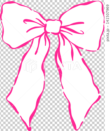 Vintage Retro Pink Bow Oversize Outline Hand Drawn Illustration 141507969