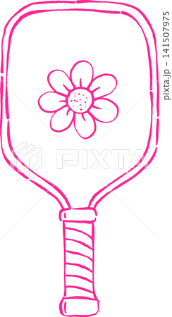 Girly Pickleball Paddle Outline with Flower Hand Drawn Whimsical Sketchy Retro Vintage Sport Girly Pickleball Paddle Outline with Flower Hand Drawn Whimsical Sketchy Retro Vintage Sport 141507975