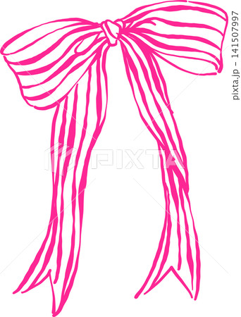 Vintage Striped Large Bow Outline Long Ribbon Hand Drawn Illustration Vintage Striped Large Bow Outline Long Ribbon Hand Drawn Illustration 141507997