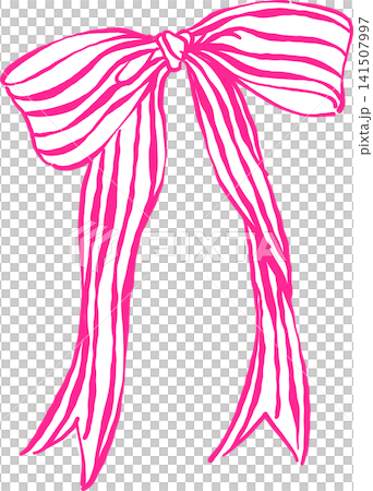 Vintage Striped Large Bow Outline Long Ribbon Hand Drawn Illustration Vintage Striped Large Bow Outline Long Ribbon Hand Drawn Illustration 141507997