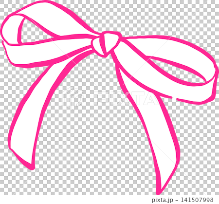 Retro Playful Small Bow Outline Short Ribbon  Hand Drawn Illustration 141507998