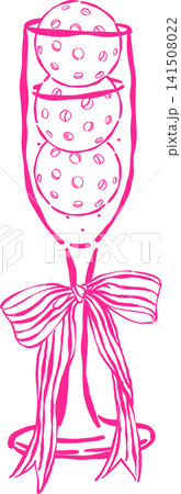 Coquette Pickleball Outline Champagne Glass with Bow Hand Drawn, Pickleball Club Decorative 141508022