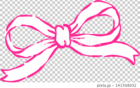 Small Retro Pink Bow Outline Hand Drawn Illustration 141508032