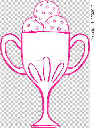 Girly Coquette Pickleball Outline Hand Drawn, Trophy with Balls Whimsical Sketchy Retro Vintage Sport 141508043