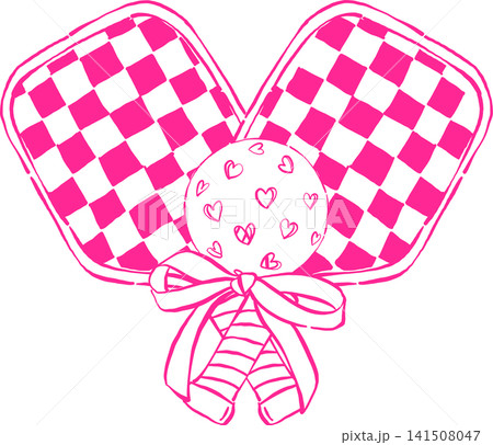 Girly Pickleball Paddles Checkered Outline Crossed with Ball Hand Drawn Whimsical Sketchy Retro Vintage Sport Girly Pickleball Paddles Checkered Outline Crossed with Ball Hand Drawn Whimsical Sketchy Retro Vintage Sport 141508047