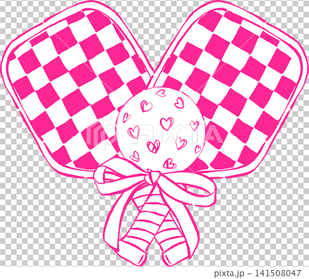 Girly Pickleball Paddles Checkered Outline Crossed with Ball Hand Drawn Whimsical Sketchy Retro Vintage Sport Girly Pickleball Paddles Checkered Outline Crossed with Ball Hand Drawn Whimsical Sketchy Retro Vintage Sport 141508047