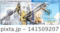Collage of american dollars and crude oil pumps. Petroleum, petrodollar and crude oil concept 141509207