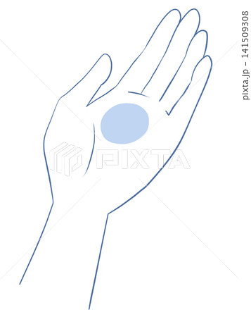 500円玉大の適量を手のひらに取るイラスト 500円玉大の適量を手のひらに取るイラスト 141509308