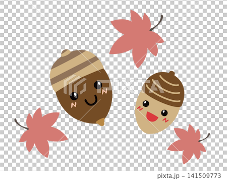 Illustration of autumn leaves and acorn characters 141509773