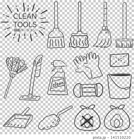 Simple cleaning tool icon set line drawing Simple cleaning tool icon set line drawing 141510220