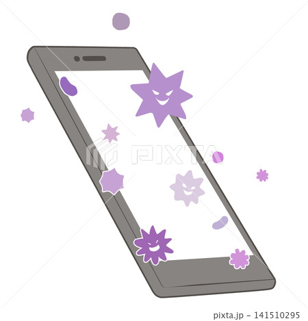 ばい菌が付着したスマートフォンのイラスト ばい菌が付着したスマートフォンのイラスト 141510295