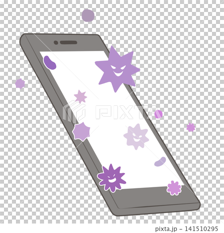 ばい菌が付着したスマートフォンのイラスト ばい菌が付着したスマートフォンのイラスト 141510295