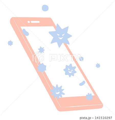 ばい菌が付着したスマートフォンのイラスト ばい菌が付着したスマートフォンのイラスト 141510297