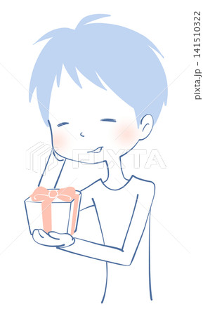 プレゼントを持って照れ笑いする若い男性のイラスト 141510322