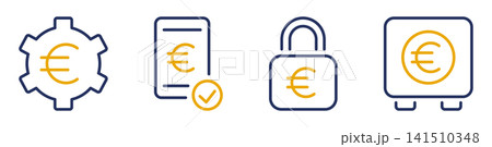 Vector financial line icons, money bank schemes in grid 141510348