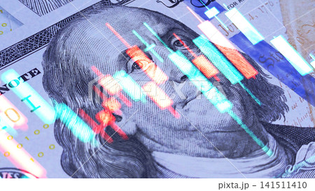 Economics and finance. Financial chart of profit indicators. Close-up of a $100 bill. Background of cash dollar bills. Cash banknotes. Economics and finance. Financial chart of profit indicators. Close-up of a $100 bill. Background of cash dollar bills. Cash banknotes. 141511410