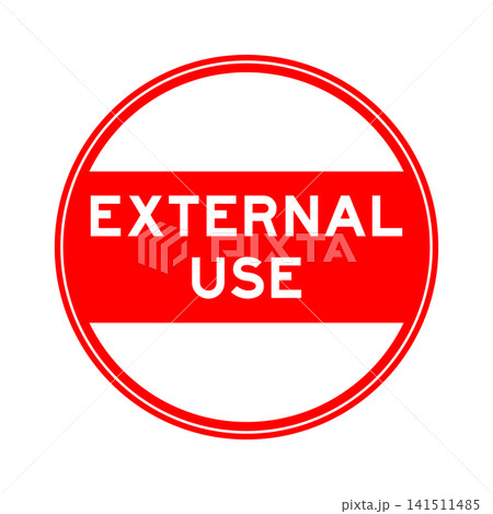 Red color round seal sticker in word external use on white background 141511485