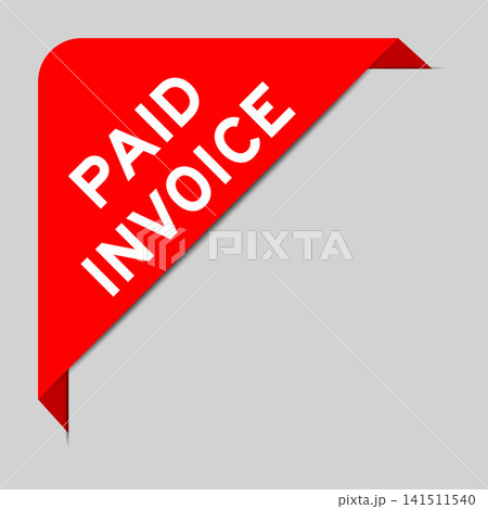 Red color of corner label banner with word paid invoice on gray background 141511540