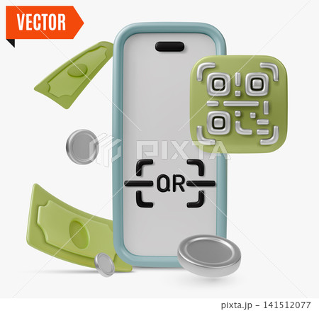 3d Color Scan Me Payment Complete Quick Experience Convenience Concept Background Cartoon Design Style. Vector illustration 141512077