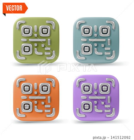3d Payment Methods Concept QR Code Tag or Sticker Financial Service Set Cartoon Design Style. Vector illustration 141512092
