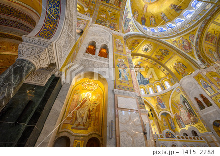 Interior of the Church of St. Sava, featuring one of the largest gold mosaic compositions in the world, in Belgrade, Serbia Interior of the Church of St. Sava, featuring one of the largest gold mosaic compositions in the world, in Belgrade, Serbia 141512288